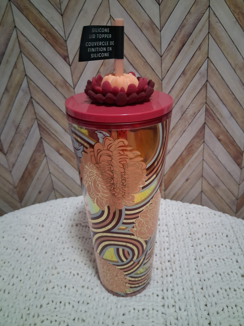 NWT Starbucks Metallic 2024 Holiday Insulated Tumbler With Flower Lid Topper